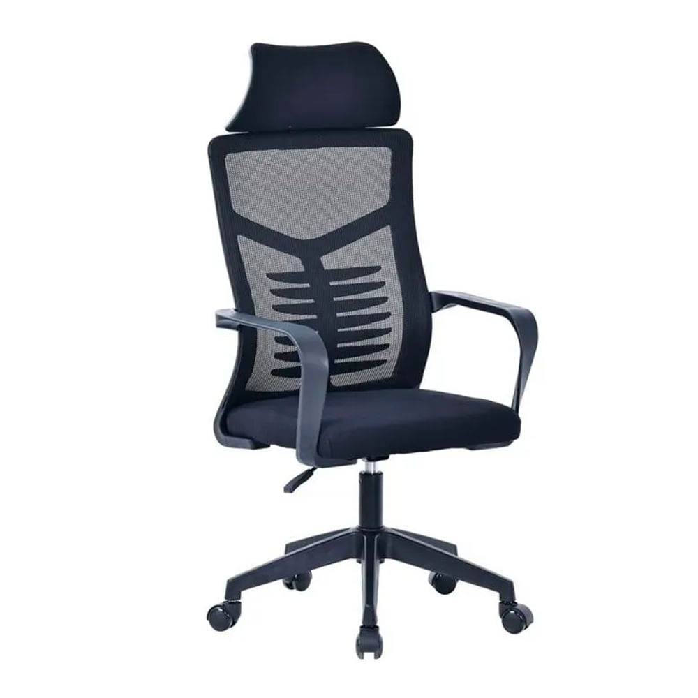 Silla oficina ergonómica DC-248, soporte lumbar, reposacabezas, apoyabrazos, altura ajustable, negro